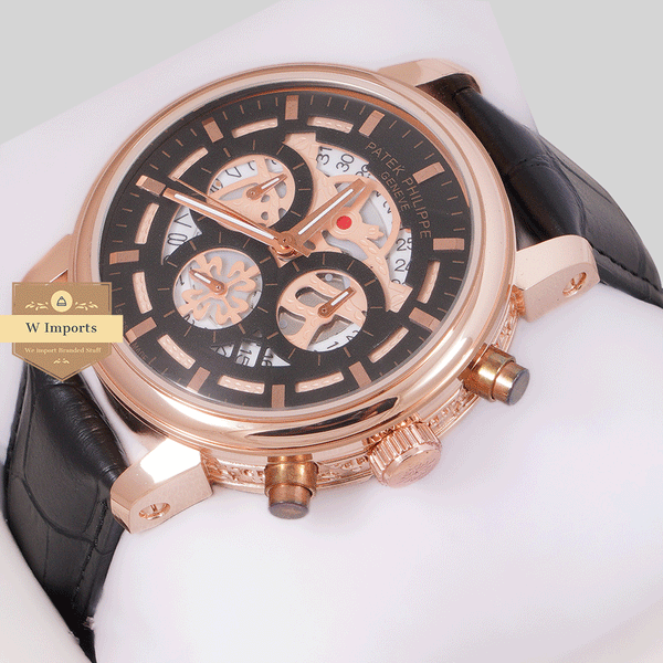 NEW CHRONOGRAPH COLLECTION ROSE GOLD WITH BLACK DAIL & LEATHER STRAP WATCH