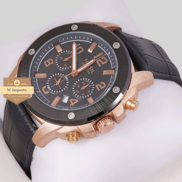 NEW CHRONOGRAPH COLLECTION ROSE BLACK WITH BLACK DAIL & LEATHER STRAP WATCH