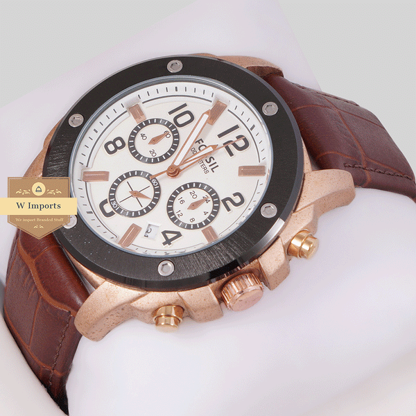 NEW CHRONOGRAPH COLLECTION ROSE GOLD WITH WHITE DAIL & LEATHER STRAP WATCH