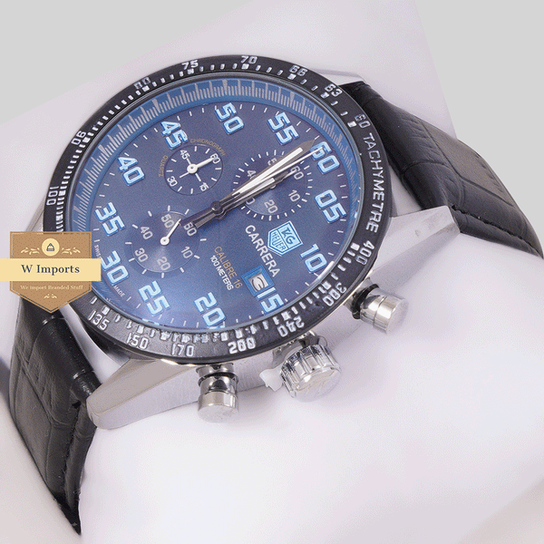 NEW CHRONOGRAPH COLLECTION SILVER WITH BLUE DAIL & LEATHER STRAP WATCH