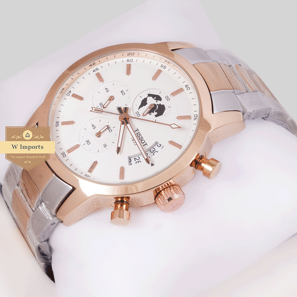 NEW CHRONOGRPAH COLLECTION TWO TONE ROSE GOLD WITH WHITE DAIL & CHAIN WATCH