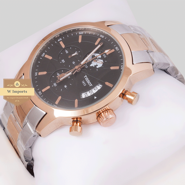 NEW CHRONOGRAPH COLLECTION TWO TONE ROSE GOLD WITH BLACK DAIL & CHAIN WATCH