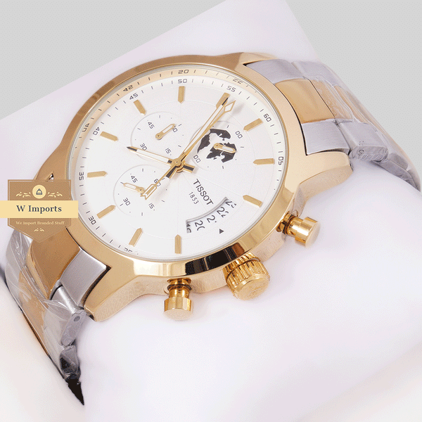 NEW CHRONOGRPAH COLLECTION TWO TONE YELLOW GOLD WITH WHITE DAIL & CHAIN WATCH