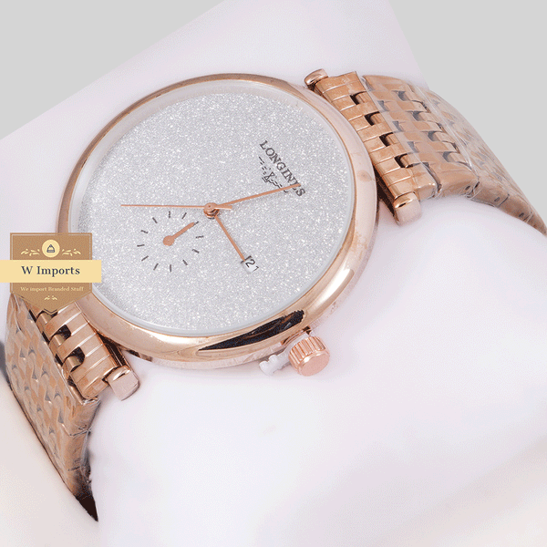 NEW COLLECTION ROSE GOLD WITH SILVER STONED DAIL & CHAIN WATCH