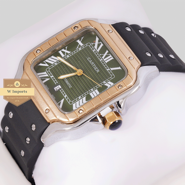 NEW COLLECTION TWO TONE YELLOW GOLD WITH GREEN DAIL & SILICON STRAP