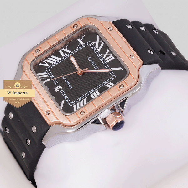 NEW COLLECTION TWO TONE ROSE GOLD WITH BLACK DAIL & SILICON STRAP