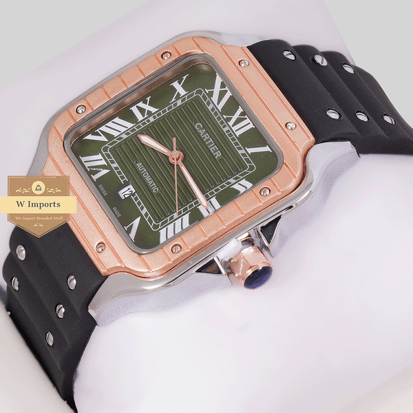 NEW COLLECTOION TWO TONE ROSE GOLD WITH GREEN DAIL & SILICON STRAP WATCH