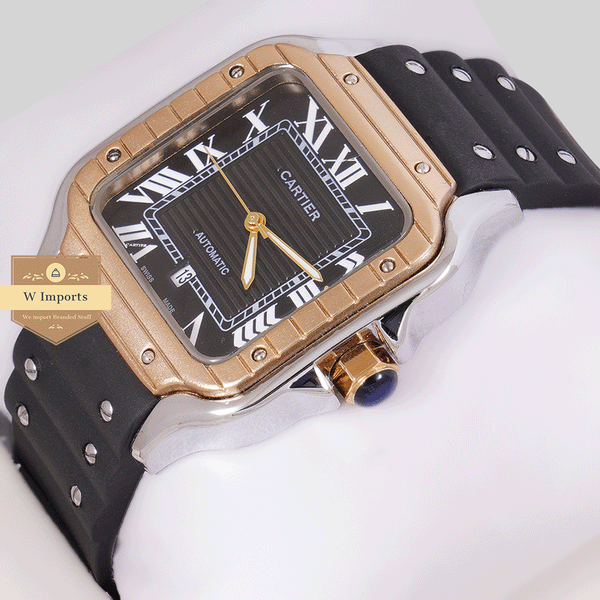 NEW COLLECTION TWO TONE YELLOW GOLD WITH BLACK DAIL & SILICON STRAP WATCH