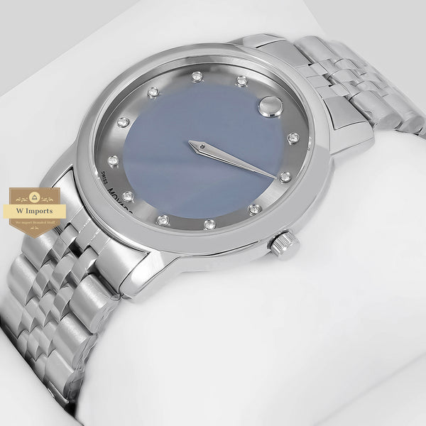 LATEST COLLECTION SILVER WITH GREY DIAL WITH STONE INDEX CHAIN WATCH