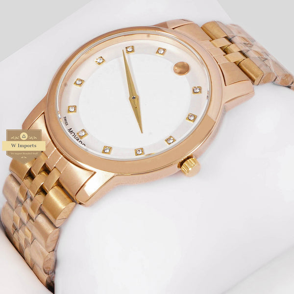 LATEST COLLECTION YELLOW GOLD WITH WHITE DIAL AND STONE INDEX CHAIN WATCH