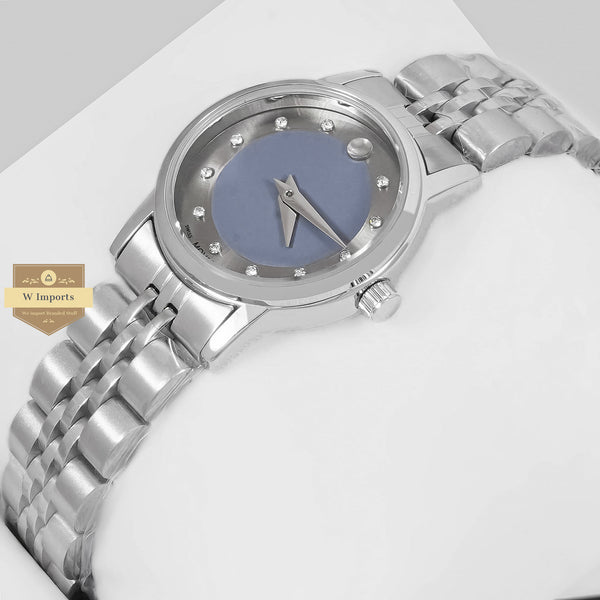 LATEST COLLECTION SILVER WITH GREY DIAL & STONE INDEX LADIES WATCH