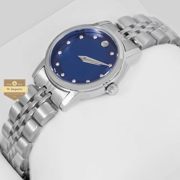 LATEST COLLECTION SILVER WITH BLUE DIAL & STONE INDEX LADIES WATCH
