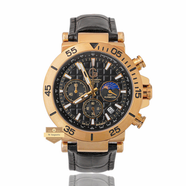NEW CHRONOGRAPH COLLECTION GOLD WITH BLACK DAIL & LEATHER STRAP WATCH