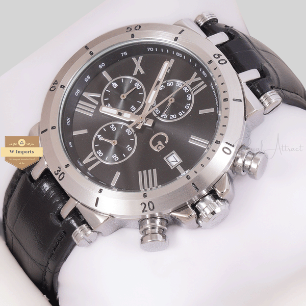 NEW LATEST CHRONOGRAPH COLLECTION SILVER WITH ROMAN BLACK DAIL & LEATHER STRAP WATCH