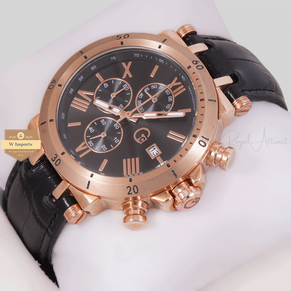 NEW LATEST CHRONOGRAPH COLLECTION ROSE GOLD WITH BLACK ROMAN DAIL & LEATHER STRAP WATCH