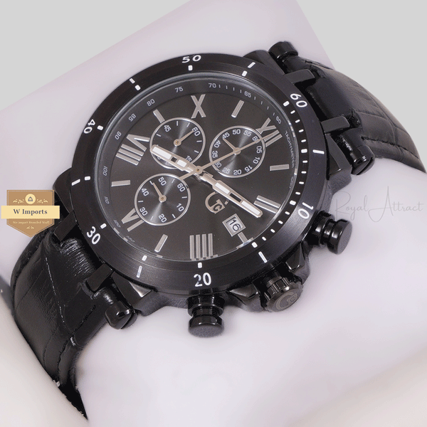 NEW LATEST CHRONOGRAPH COLLECTION ALL BLACK WITH BLACK ROMAN DAIL & LEATHER STRAP WATCH