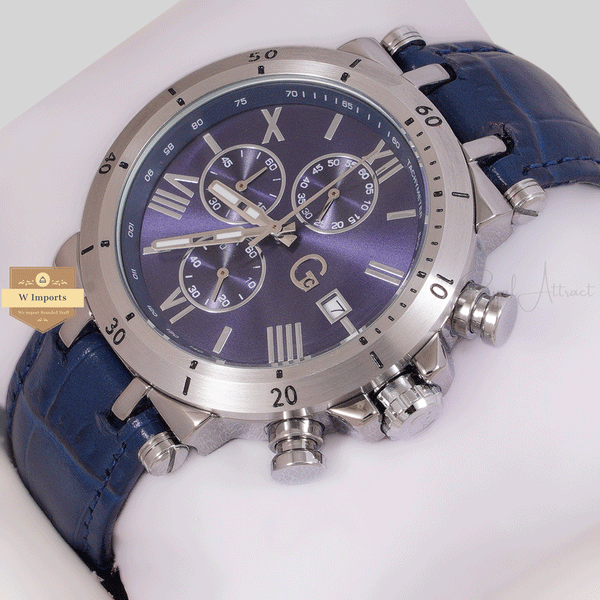 NEW LATEST CHRONOGRAPH COLLECTION SILVER WITH BLUE ROMAN DAIL & LEATHER STRAP WATCH