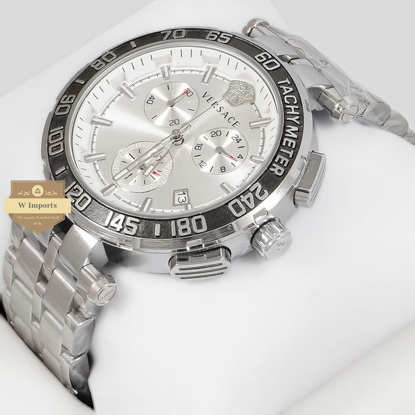 LATEST COLLECTION CHRONOGRAPH SILVER WITH WHITE DIAL CHAIN WATCH