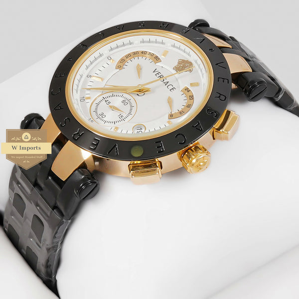 Latest Collection Chronograph Black With Yellow gold Stainless Steel Case With White Dial