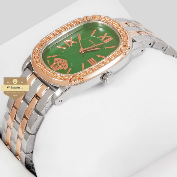 Latest Collection Two Tone Rose Gold With Green Dial Ladies Watch