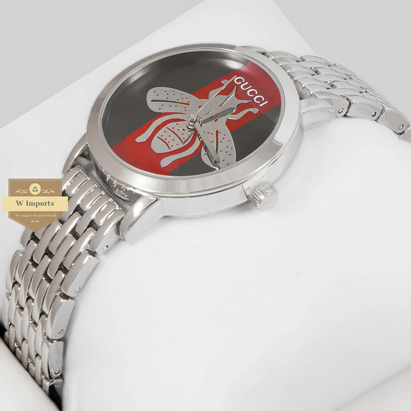 Latest Collection Butterfly Silver With Black & Red Dial Ladies Watch