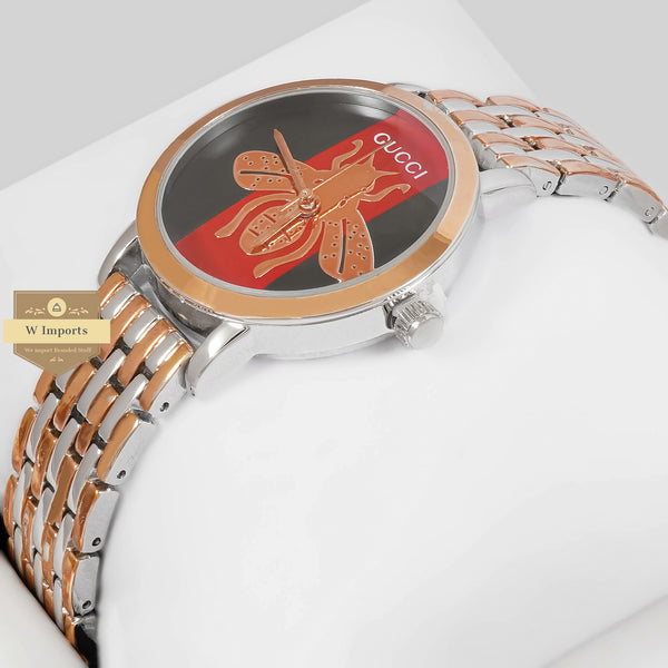 Latest Collection Butterfly Two Tone Rose Gold With Black & Red Dial Ladies Watch