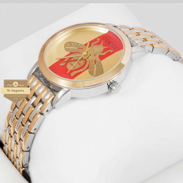 Latest Collection Butterfly Two Tone Yellow Gold With Yellow & Red Dial Ladies Watch