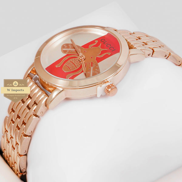 Latest Collection Butterfly Rose Gold With Silver & Red Dial Ladies Watch