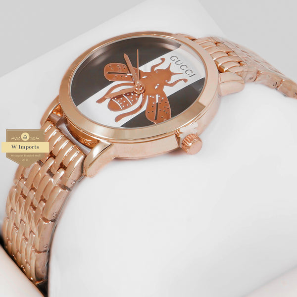 Latest Collection Butterfly Rose Gold With Black & White Dial Ladies Watch