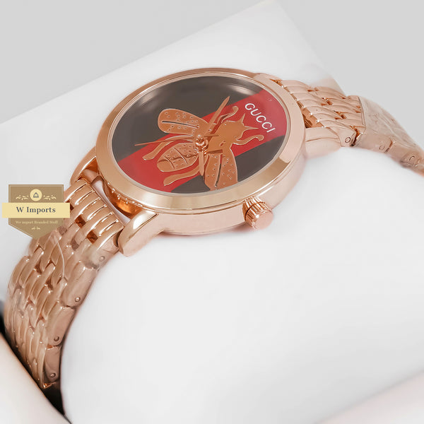 Latest Collection Butterfly Rose Gold With Black & Red Dial Ladies Watch