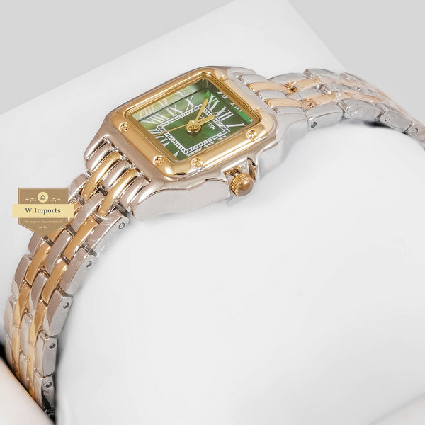 Latest Collection Two Tone Yellow Gold With Green Dial Ladies Watch