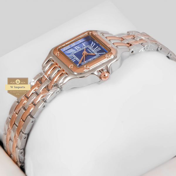 Latest Collection Two Tone Rose Gold With Blue Dial Ladies Watch