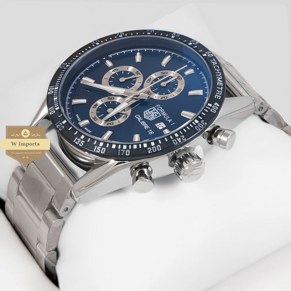 LATEST COLLECTION CHRONOGRAPH SILVER WITH BLUE DIAL CHAIN WATCH