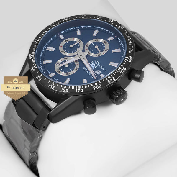 LATEST COLLECTION CHRONOGRAPH BLACK STAINLESS STEEL WITH BLUE DIAL