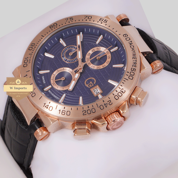 CHRONOGRAPH COLLECTION ROSE GOLD CASE WITH BLUE DAIL & LEATHER STRAP