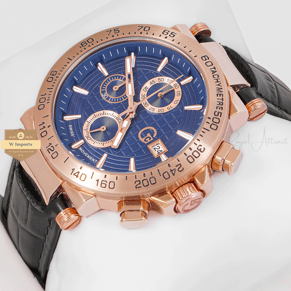 CHRONOGRAPH COLLECTION ROSE GOLD CASE WITH BLUE DAIL & LEATHER STRAP