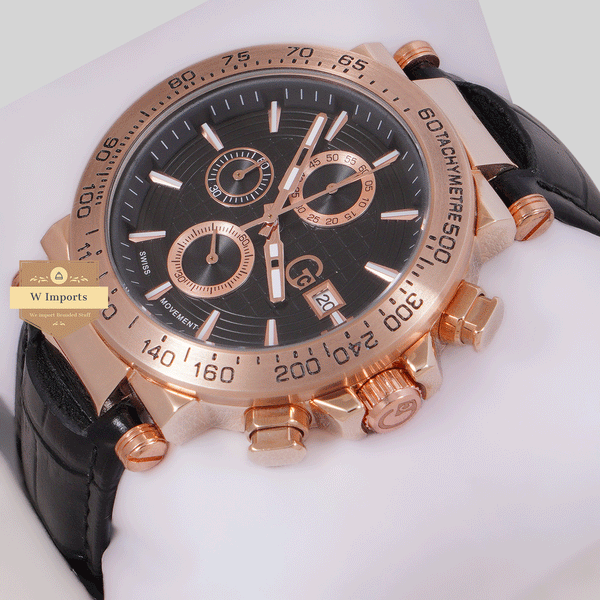 CHRONOGRAPH COLLECTION ROSE GOLD CASE WITH BLACK DAIL & LEATHER STRAP