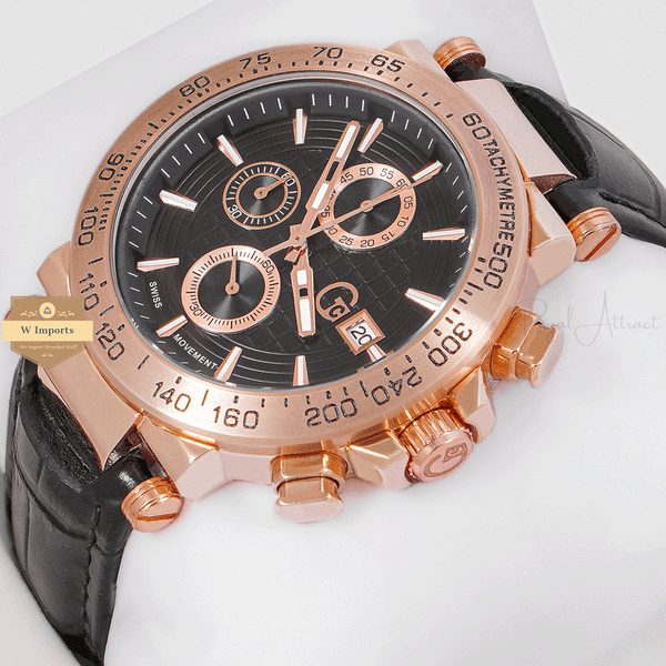 CHRONOGRAPH COLLECTION ROSE GOLD CASE WITH BLACK DAIL & LEATHER STRAP