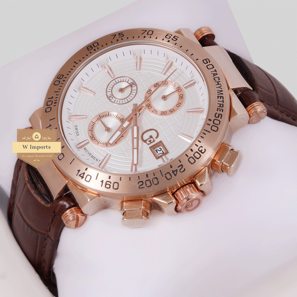 CHRONOGRAPH COLLECTION ROSE GOLD CASE WITH WHITE DAIL & LEATHER STRAP