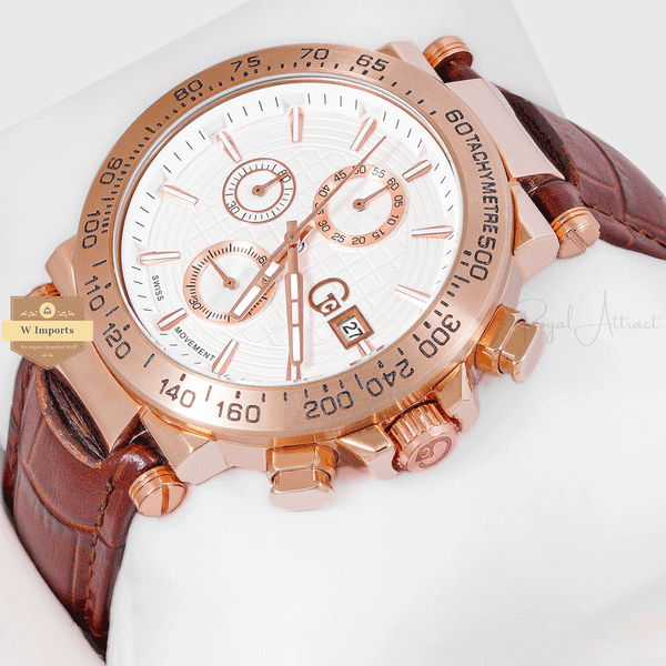 CHRONOGRAPH COLLECTION ROSE GOLD CASE WITH WHITE DAIL & LEATHER STRAP