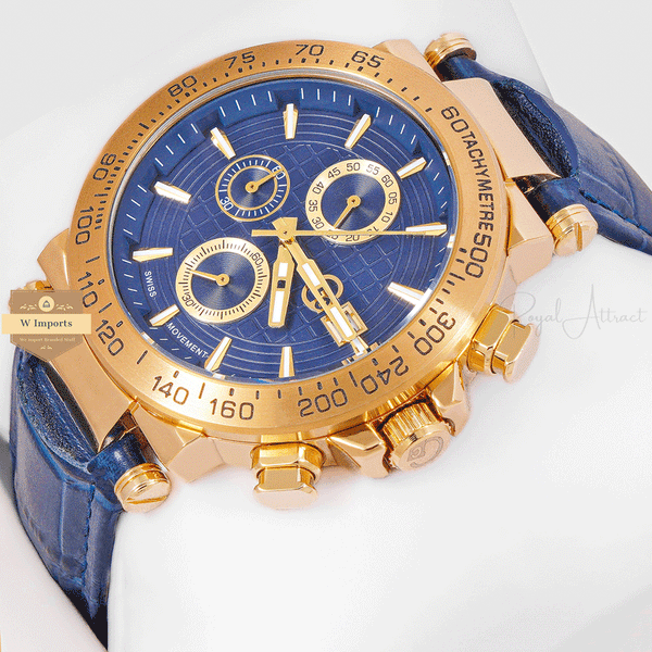 CHRONOGRAPH COLLECTION GOLD CASE WITH BLUE DAIL & LEATHER STRAP