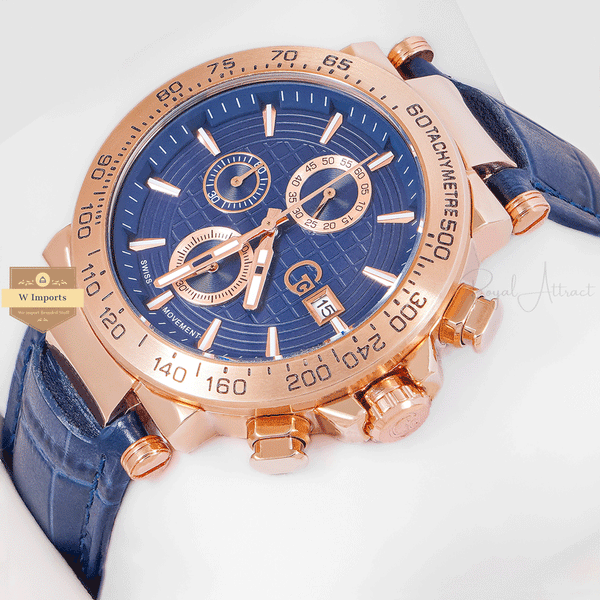 CHRONOGRAPH COLLECTION ROSE GOLD CASE WITH BLUE DAIL & LEATHER STRAP