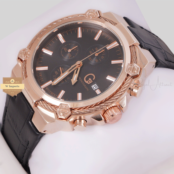 NEW CHRONOGRAPH COLLECTION ROSE GOLD WITH BLACK DAIL & LEATHER STRAP WATCH