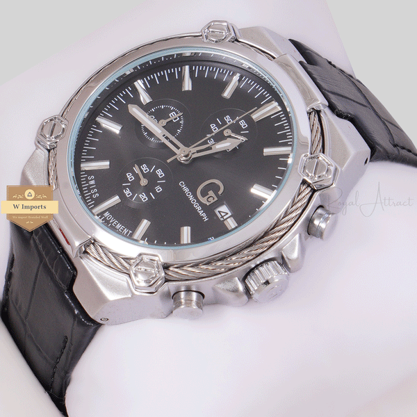 NEW CHRONOGRAPH COLLECTION GOLD WITH WHITE DAIL & LEATHER STRAP WATCH