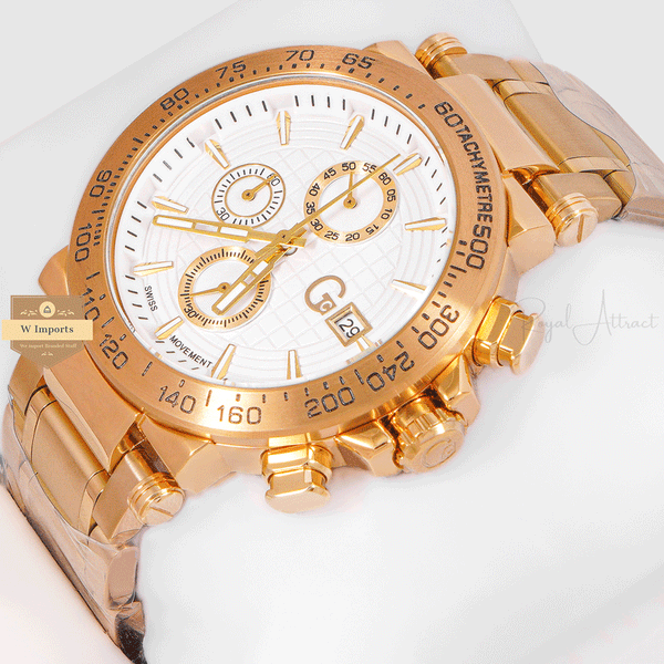 CHRONOGRAPH COLLECTION GOLD CASE WITH WHITE DAIL & CHAIN WATCH