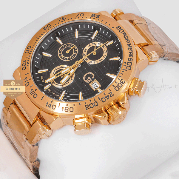 CHRONOGRAPH COLLECTION GOLD CASE WITH BLACK DAIL CHAIN WATCH