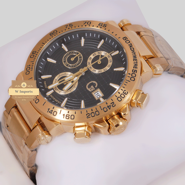 CHRONOGRAPH COLLECTION GOLD CASE WITH BLACK DAIL CHAIN WATCH