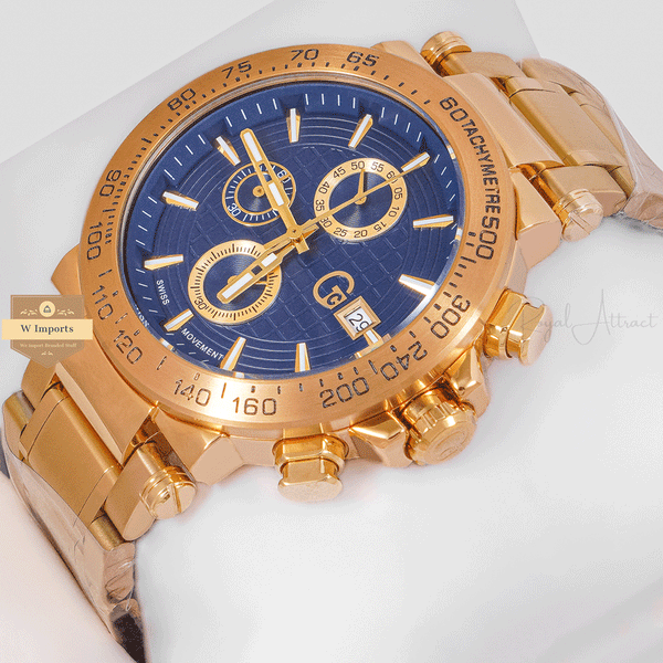 CHRONOGRAPH COLLECTION GOLD CASE WITH BLUE DAIL & CHAIN WATCH