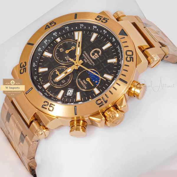 CHRONOGRAPH COLLECTION GOLD CASE WITH BLACK DAIL & CHAIN WATCH
