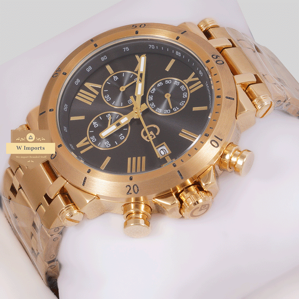 CHRONOGRAPH COLLECTION GOLD CASE WITH BLUE DAIL & LEATHER STRAP